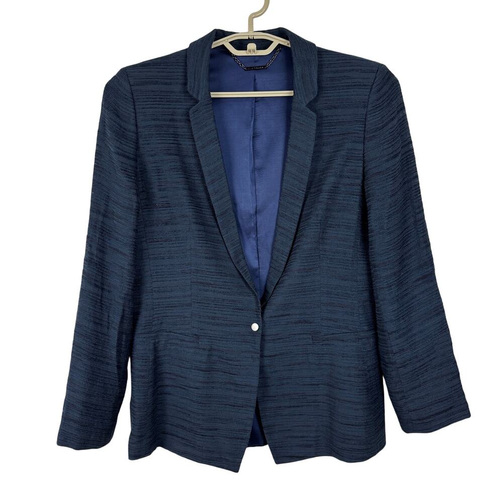 Elie Tahari Textured Navy Blue Blazer Jacket 14 office career